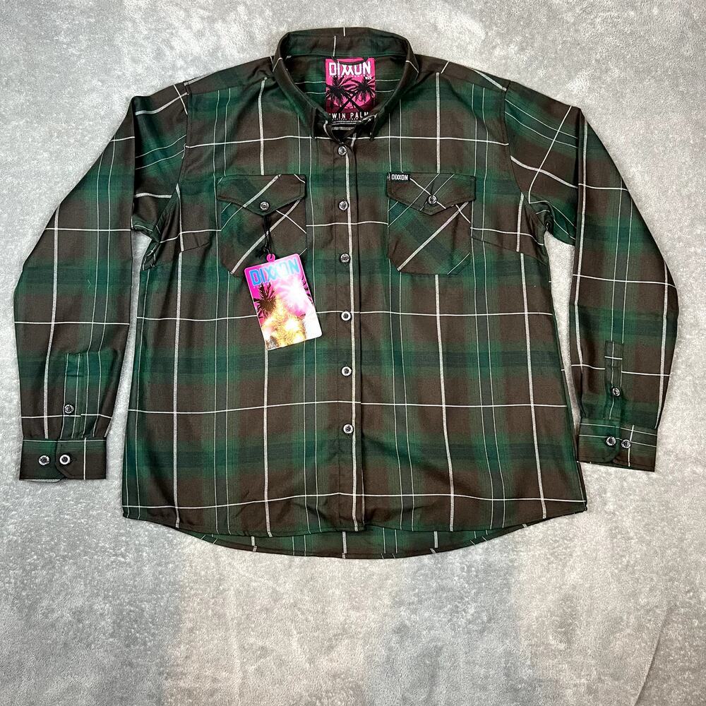 Dixxon‎ Twin Palms Dancun Flannel Shirt Men's 2X Plaid Brown Green NWT